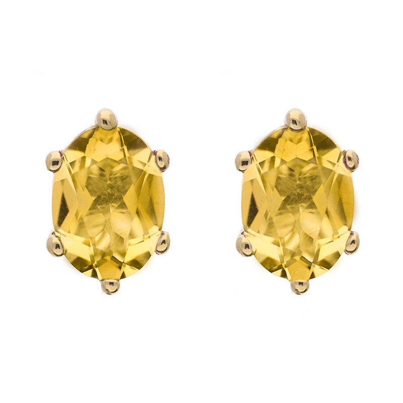 9ct Yellow Gold Sterling Silver Citrine Stepping Stones 4x7mm Oval Claw Set Stud Earrings