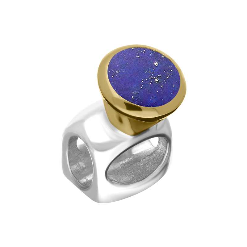 9ct Yellow Gold Sterling Silver Lapis Lazuli Stepping Stones 5mm Round Charm