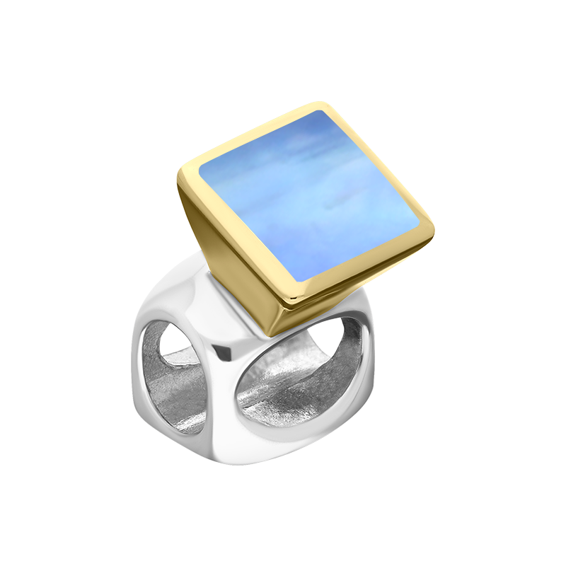9ct Yellow Gold Sterling Silver Moonstone Stepping Stones 5mm Square Charm
