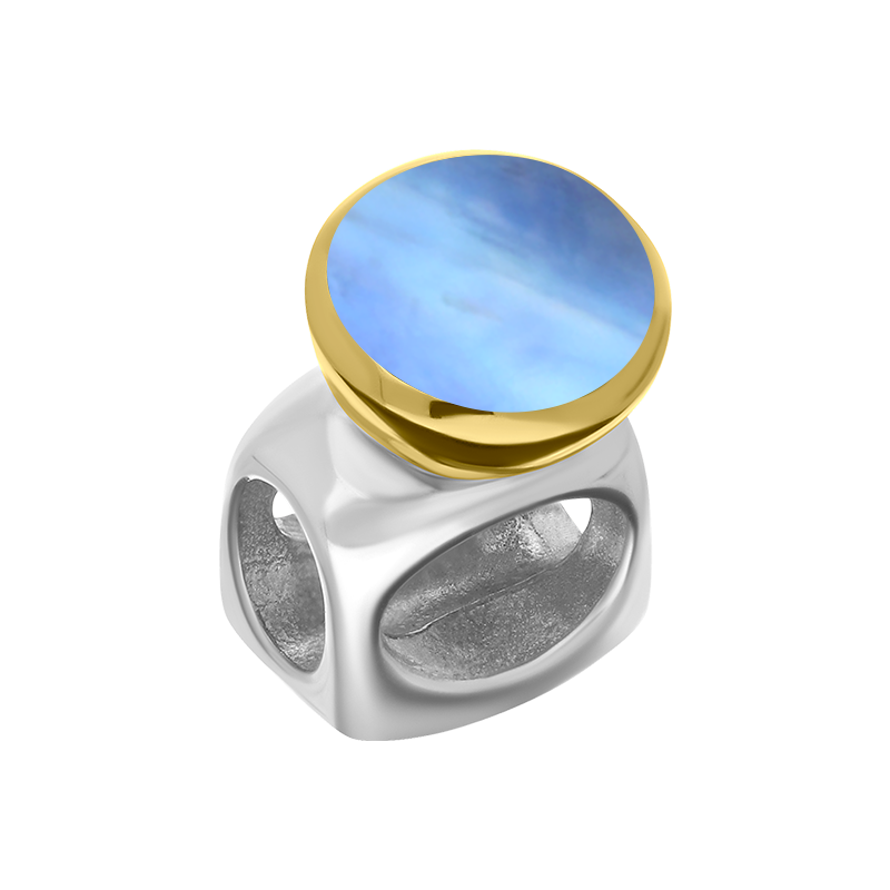 9ct Yellow Gold Sterling Silver Moonstone Stepping Stones 5mm Round Charm