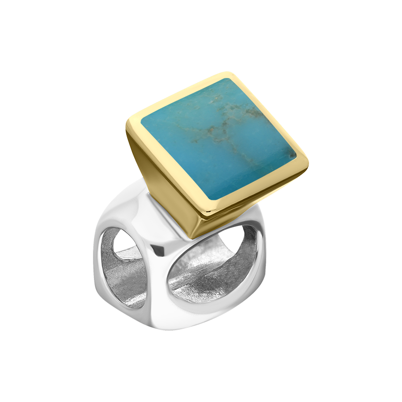 9ct Yellow Gold Sterling Silver Turquoise Stepping Stones 5mm Square Charm