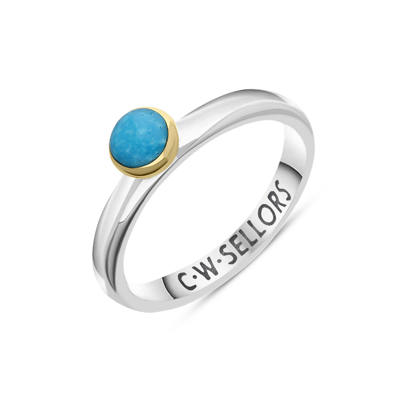 9ct Yellow Gold Sterling Silver Turquoise Stepping Stones 5mm Round Bezel Set Ring