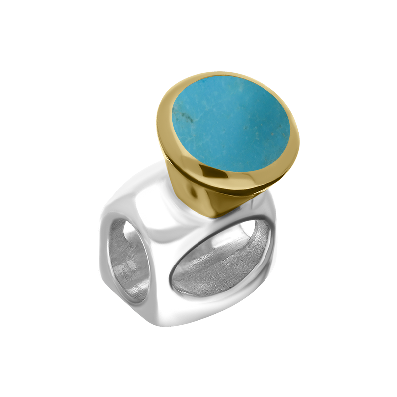9ct Yellow Gold Sterling Silver Turquoise Stepping Stones 5mm Round Charm
