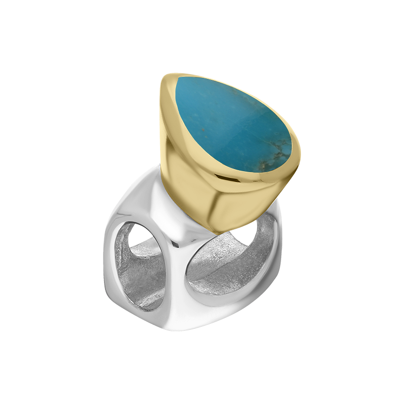 9ct Yellow Gold Sterling Silver Turquoise Stepping Stones 5x7mm Pear-shaped Charm