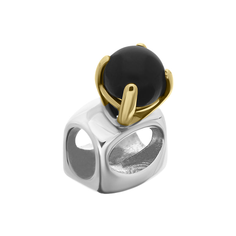 9ct Yellow Gold Sterling Silver Whitby Jet Stepping Stones 5mm Round Claw Set Charm D
