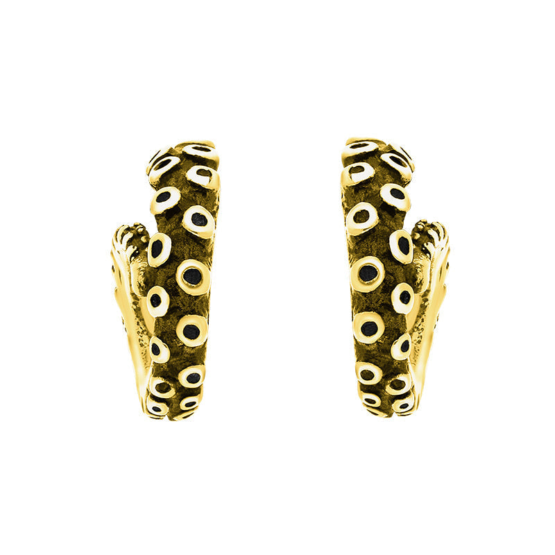 9ct Yellow Gold Tentacle Curl Stud Earrings - Silver