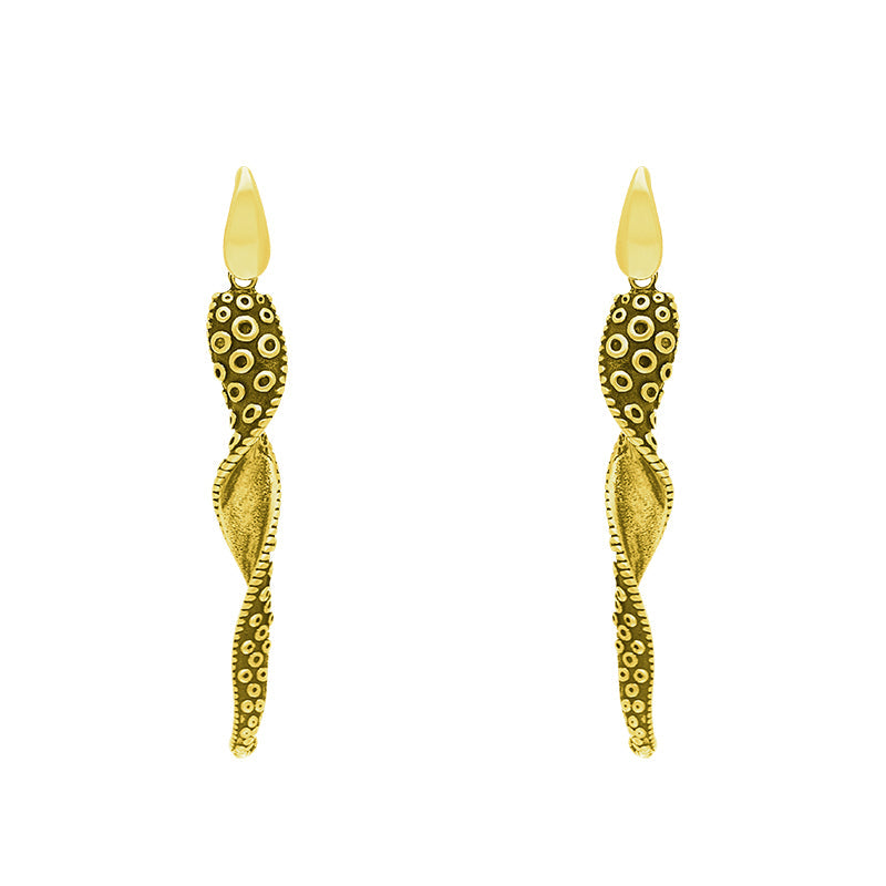 9ct Yellow Gold Tentacle Twist Drop Earrings - Silver