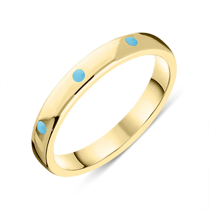 9ct Yellow Gold Turquoise 3mm Wedding Band Ring - Gold