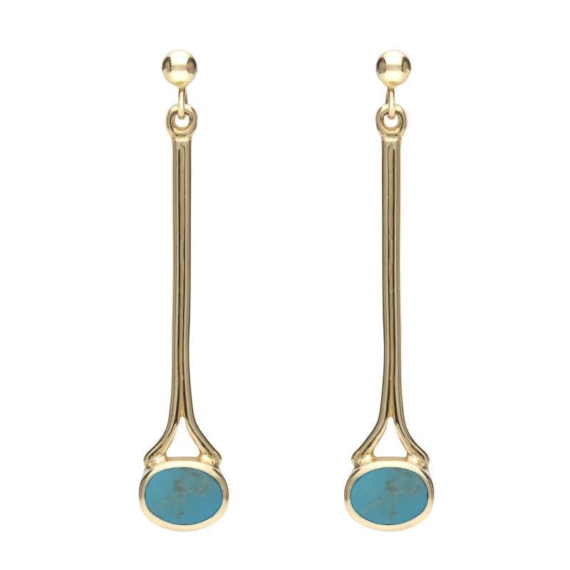 9ct Yellow Gold Turquoise Long Drop Earrings - Yellow Gold