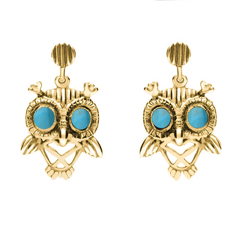 9ct Yellow Gold Turquoise Owl Stud Earrings
