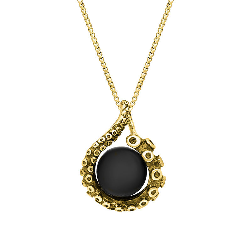 9ct Yellow Gold Whitby Jet Bead Tentacle Necklace - Gold