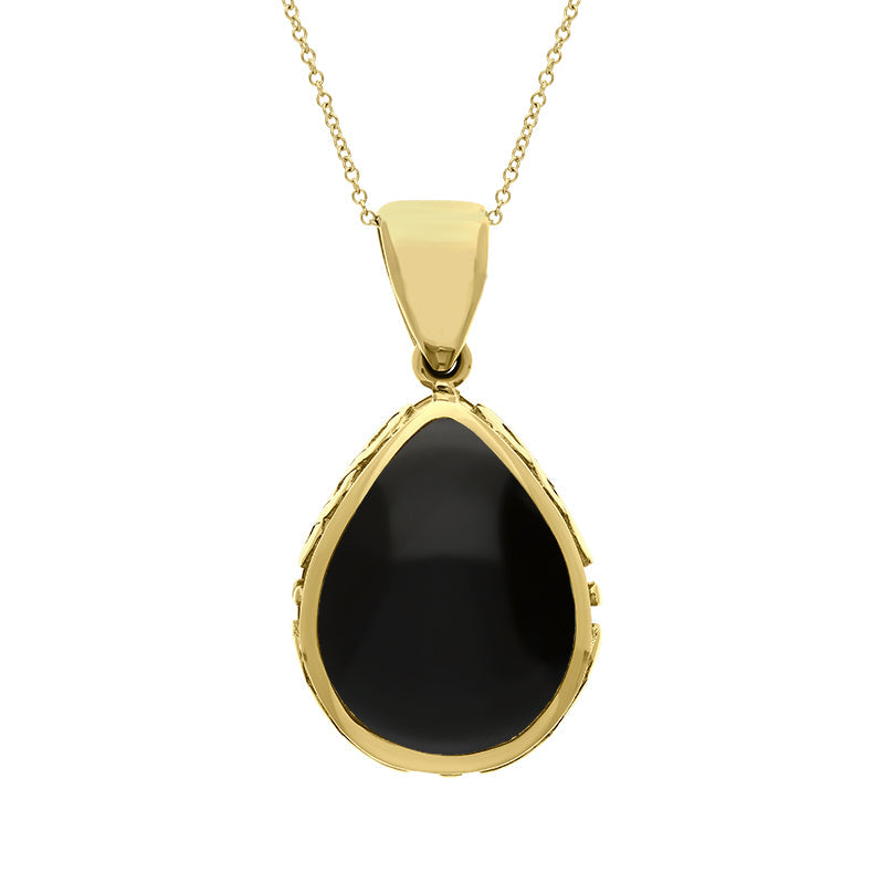 9ct Yellow Gold Whitby Jet Blue John Double Sided Celtic Pear Cut Fob Necklace - Yellow Gold