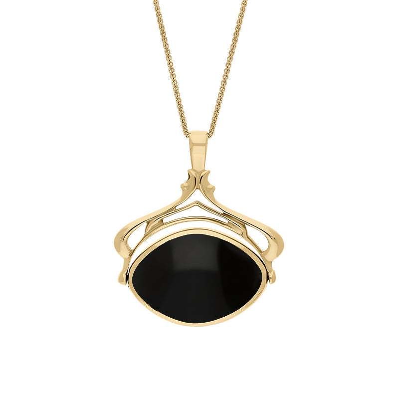9ct Yellow Gold Whitby Jet Blue John Marquise Swivel Fob Necklace - Gold