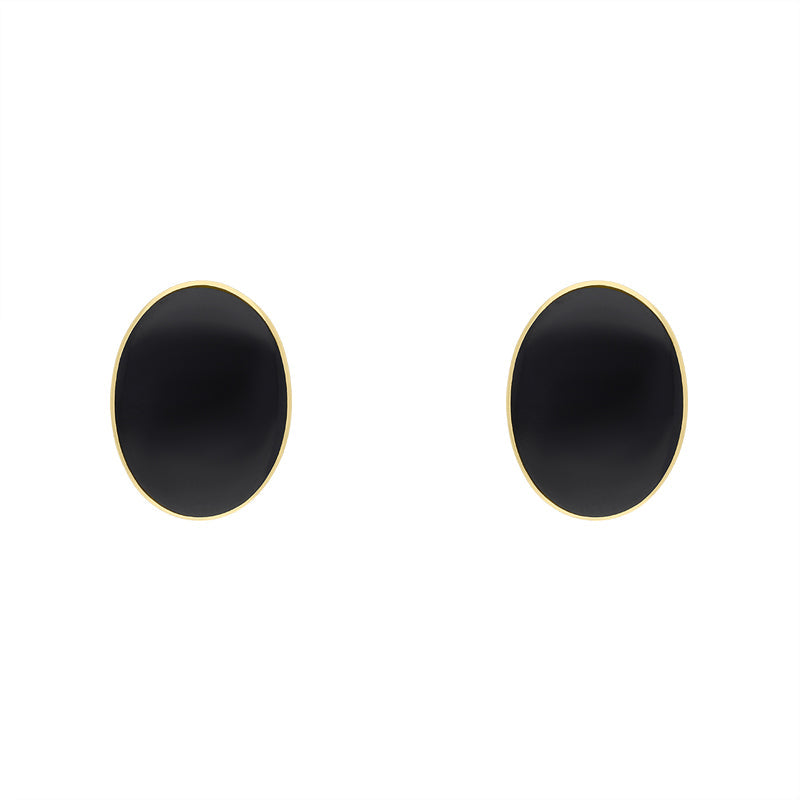 9ct Yellow Gold Whitby Jet Clip On Earrings - Gold
