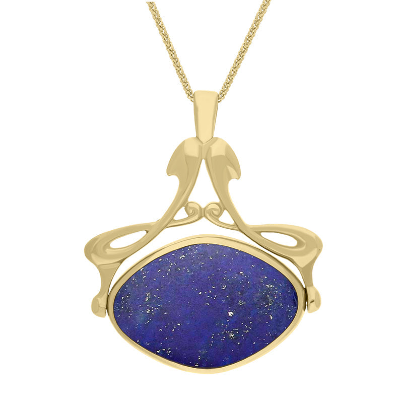 9ct Yellow Gold Whitby Jet Lapis Lazuli Bell Diamond Swivel Fob Necklace - Gold