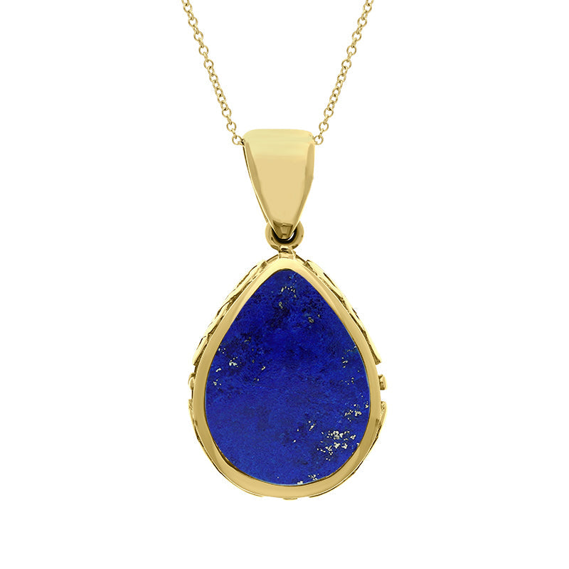 9ct Yellow Gold Whitby Jet Lapis Lazuli Double Sided Celtic Pear Cut Fob Necklace - Yellow Gold