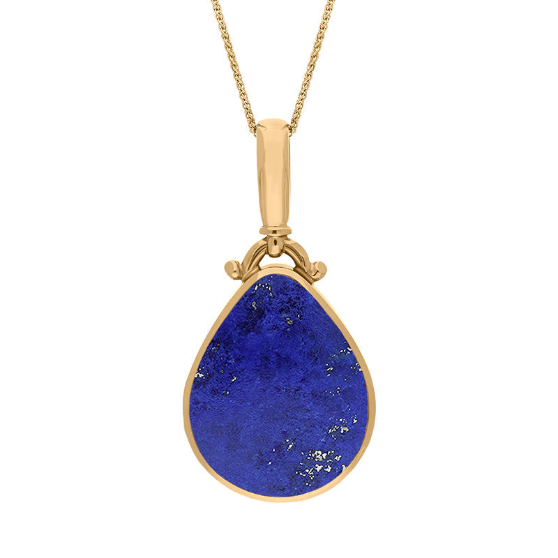 9ct Yellow Gold Whitby Jet Lapis Lazuli Double Sided Pear Fob Necklace - Yellow Gold