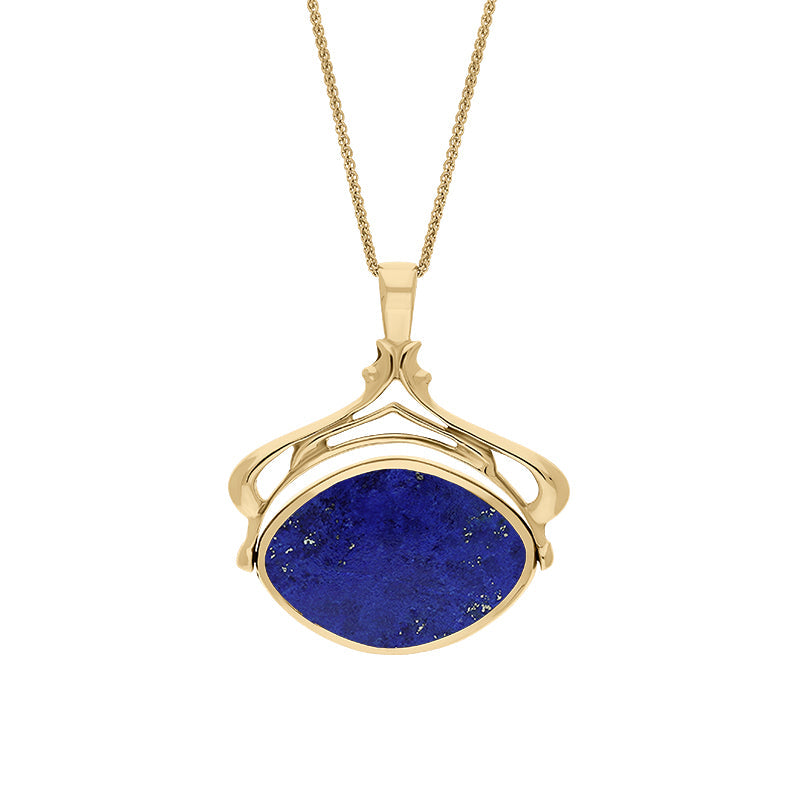 9ct Yellow Gold Whitby Jet Lapis Lazuli Marquise Swivel Fob Necklace - Gold