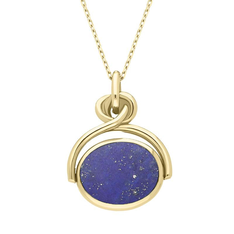 9ct Yellow Gold Whitby Jet Lapis Lazuli Oval Swivel Fob Necklace - Yellow Gold