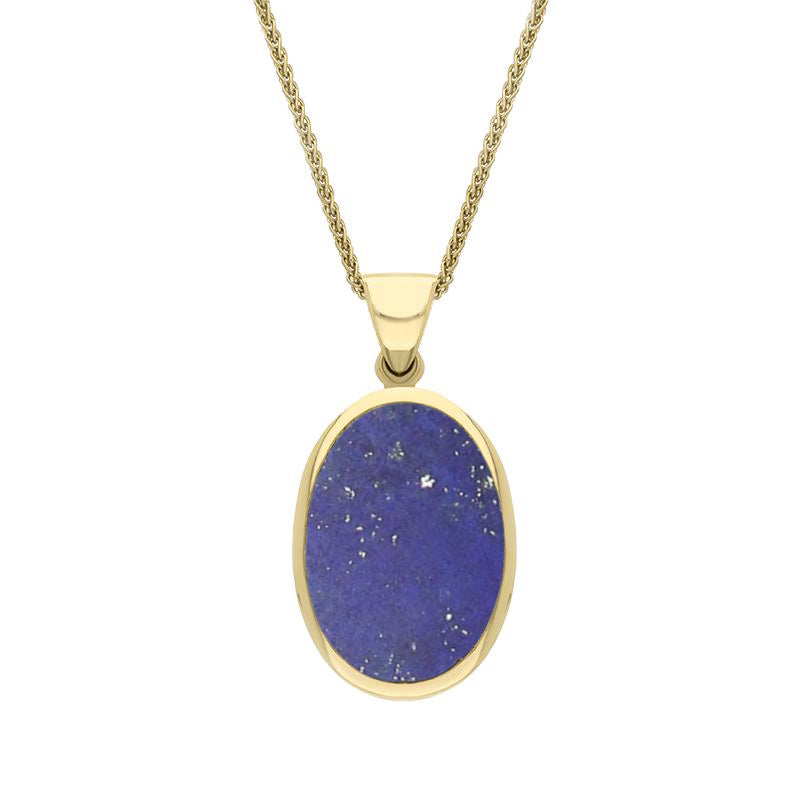 9ct Yellow Gold Whitby Jet Lapis Lazuli Small Double Sided Fob Necklace