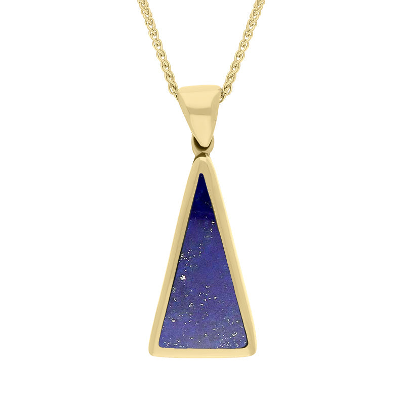 9ct Yellow Gold Whitby Jet Lapis Lazuli Small Double Sided Triangular Fob Necklace - Yellow Gold
