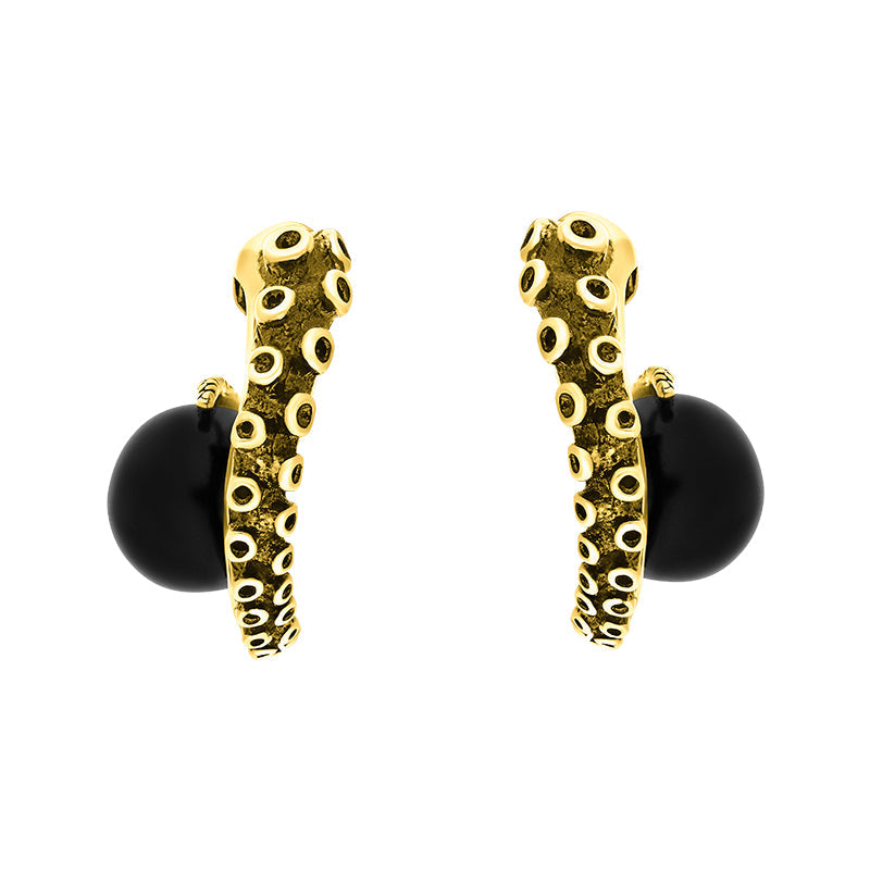9ct Yellow Gold Whitby Jet Tentacle Hoop Earrings - Gold