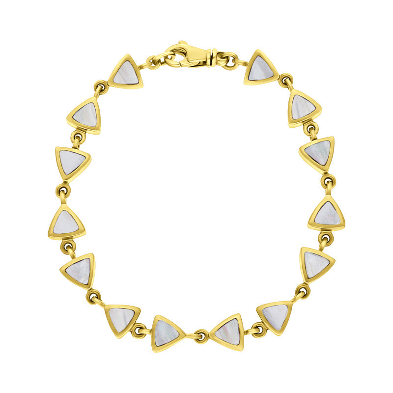 9ct Yellow Gold White Mother of Pearl Curved Triangle Bracelet