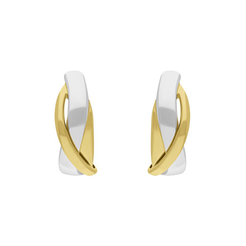 9ct Yellow and White Gold Round Entwined Hoop Earrings - Gold
