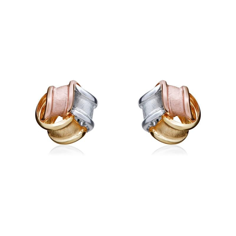 9ct Brushed Yellow, White and Rose Gold 7mm Knot Stud Earrings