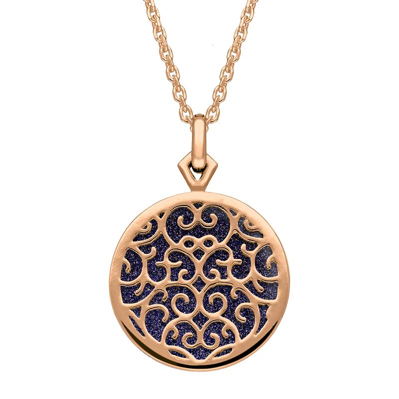 9ct Rose Gold Blue Goldstone Flore Filigree Necklace