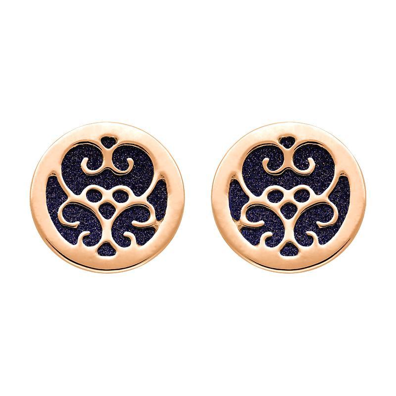 9ct Rose Gold Blue Goldstone Flore Filigree Stud Earrings