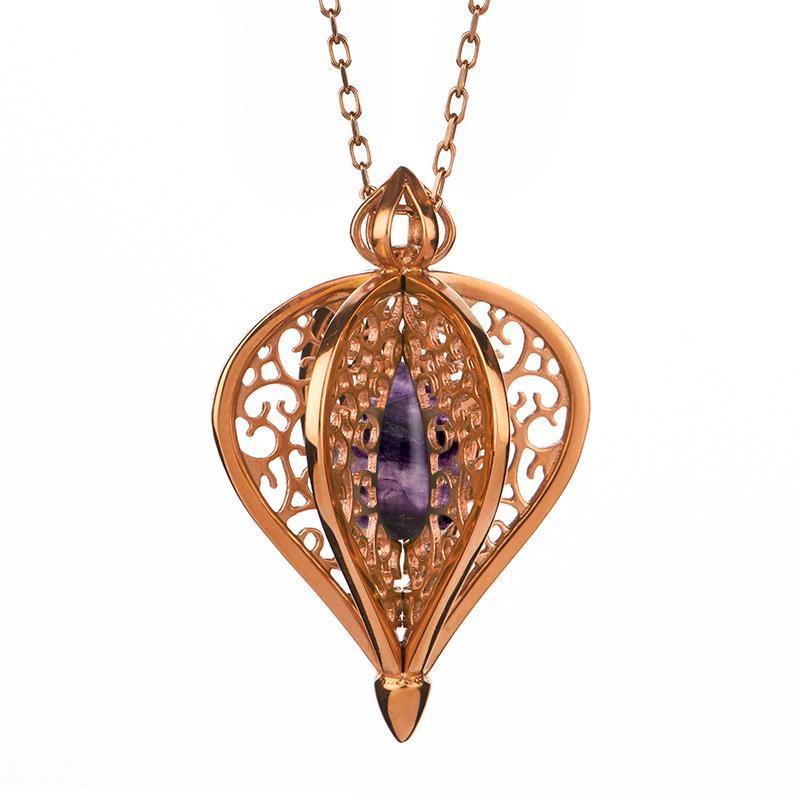9ct Rose Gold Blue John Flore Filigree Small Necklace