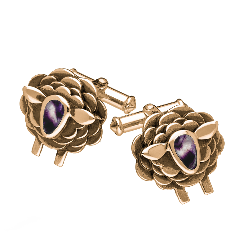9ct Rose Gold Blue John Sheep Cufflinks