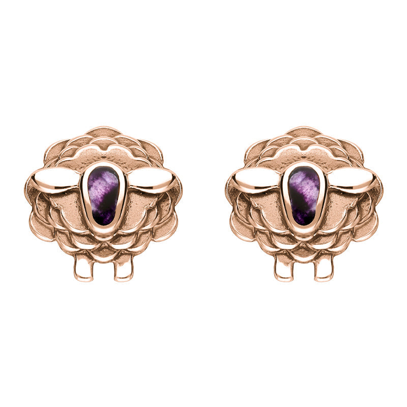9ct Rose Gold Blue John Sheep Stud Earrings