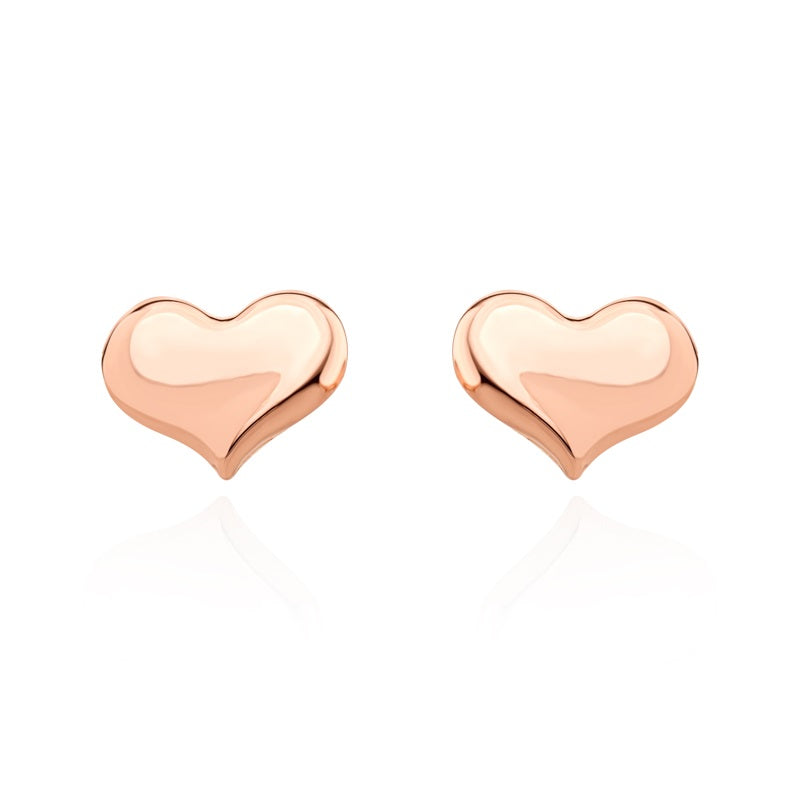9ct Rose Gold 10mm Curved Heart Stud Earrings