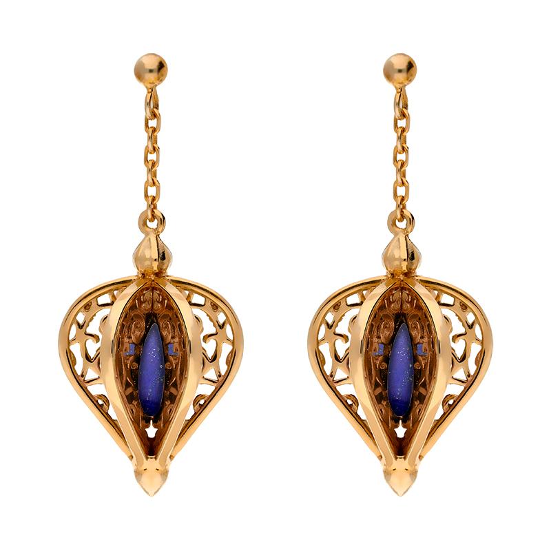 9ct Rose Gold Lapis Lazuli Flore Filigree Drop Earrings