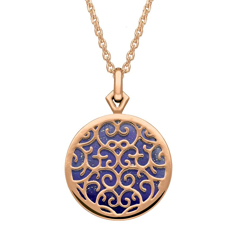 9ct Rose Gold Lapis Lazuli Flore Filigree Necklace