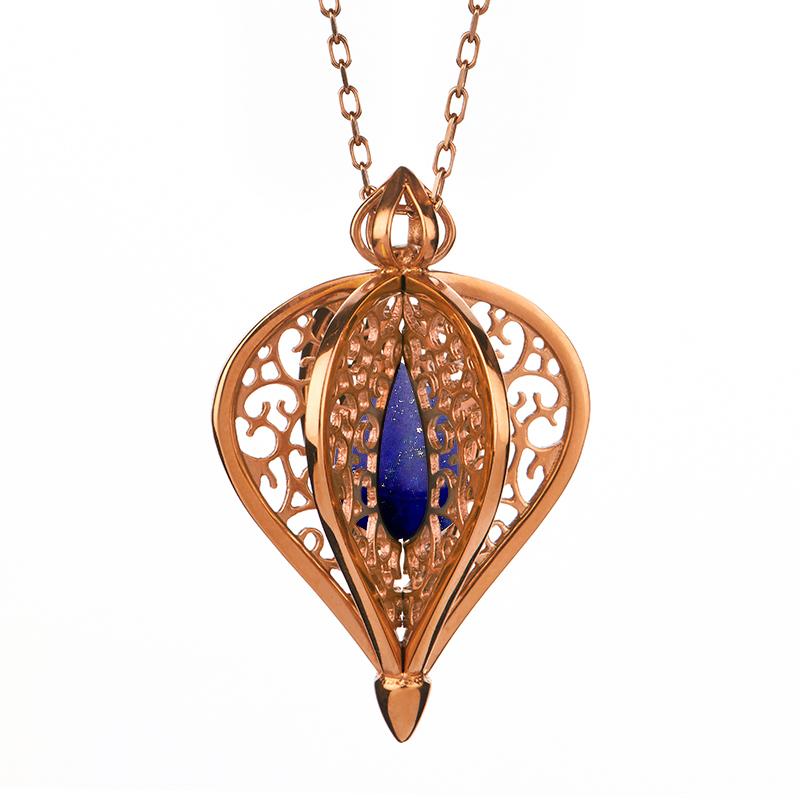 9ct Rose Gold Lapis Lazuli Flore Filigree Small Necklace