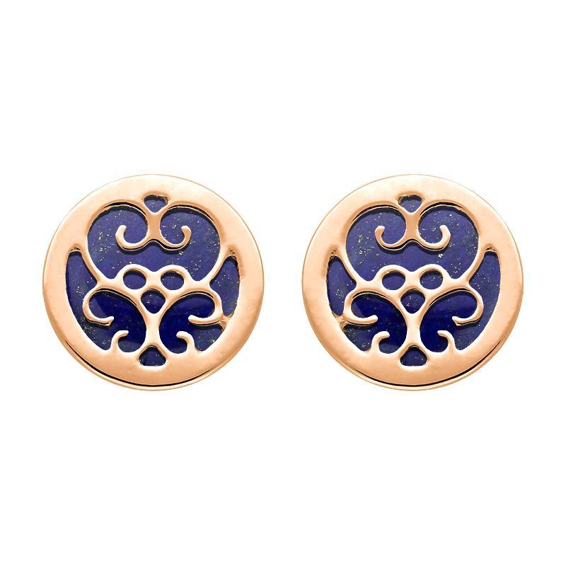 9ct Rose Gold Lapis Lazuli Flore Filigree Stud Earrings