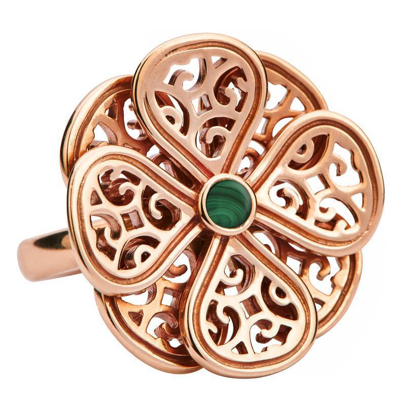 9ct Rose Gold Malachite Flore Eight Petal Flower Ring