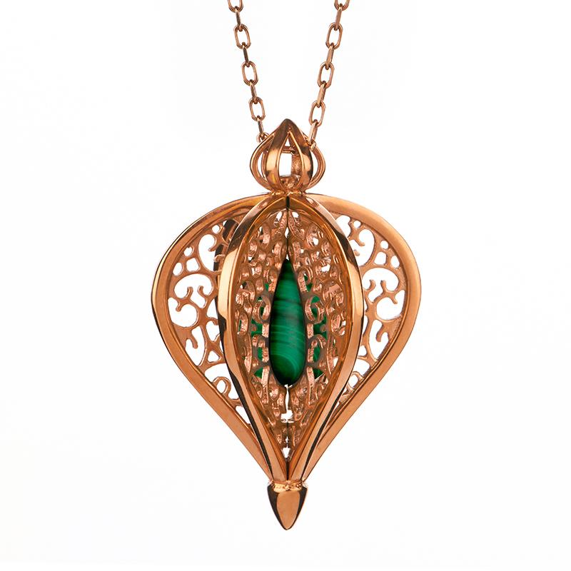 9ct Rose Gold Malachite Flore Filigree Small Necklace