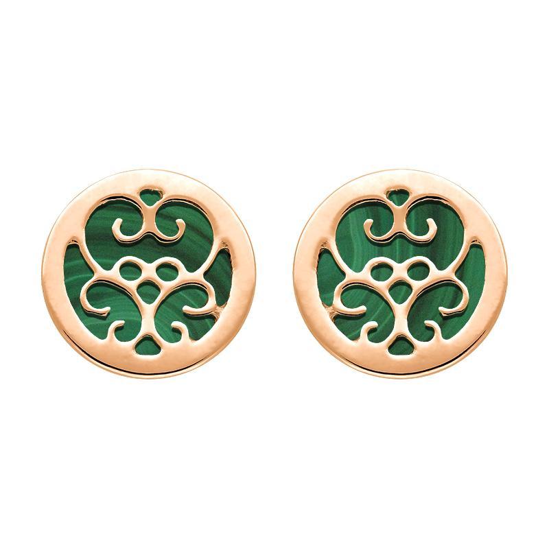 9ct Rose Gold Malachite Flore Filigree Stud Earrings