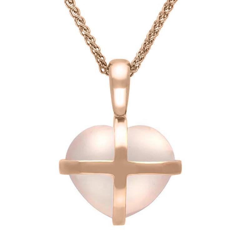 9ct Rose Gold Rose Quartz Small Cross Heart Necklace - Rose Gold