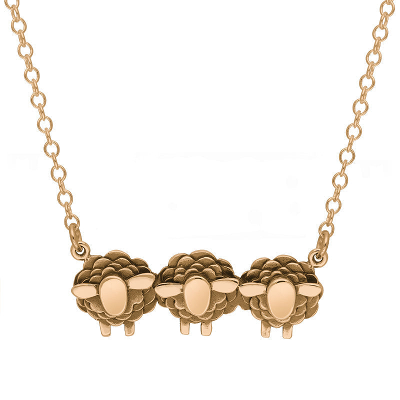 9ct Rose Gold Three Sheep Necklace - Gold