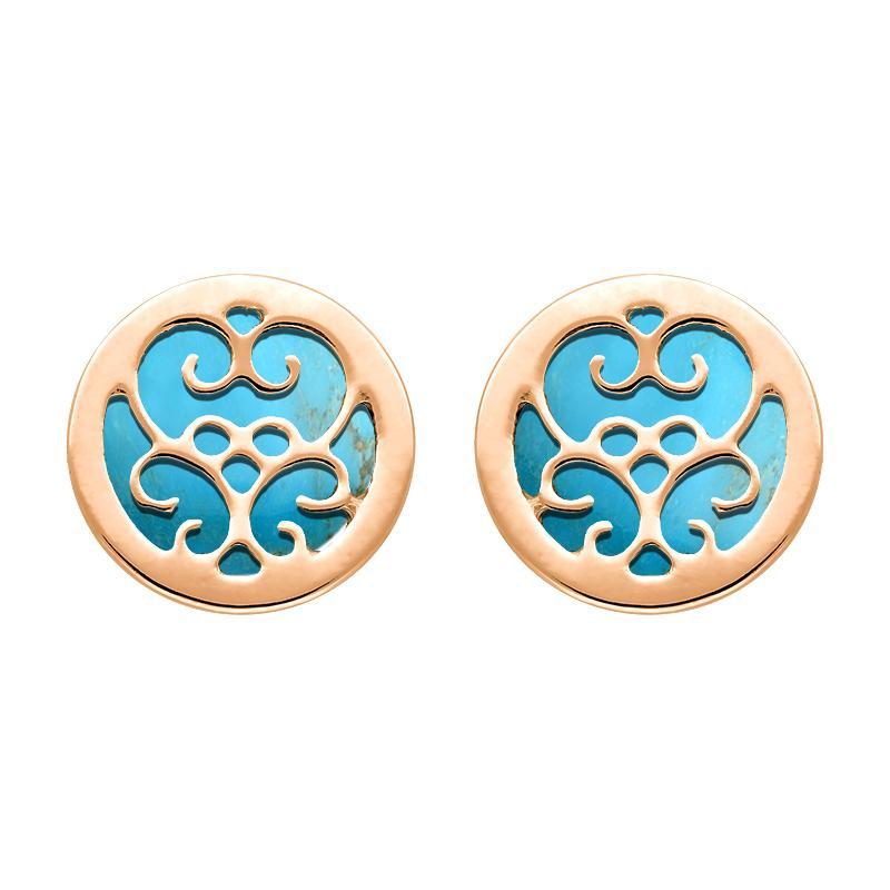 9ct Rose Gold Turquoise Flore Filigree Earrings