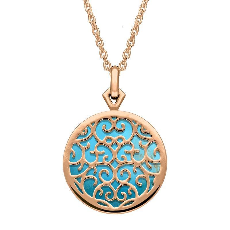 9ct Rose Gold Turquoise Flore Filigree Necklace