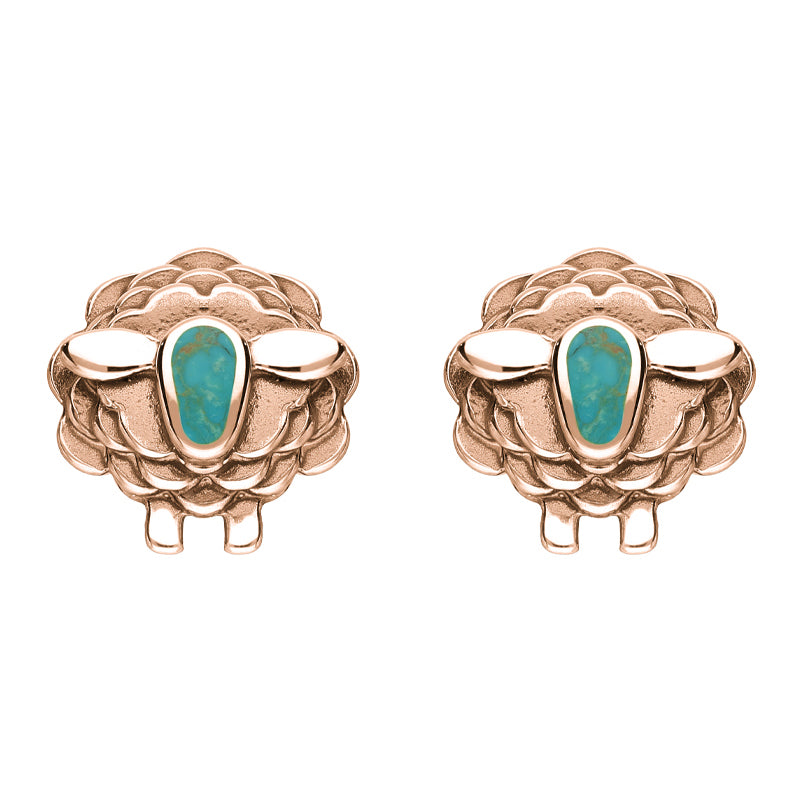 9ct Rose Gold Turquoise Sheep Stud Earrings