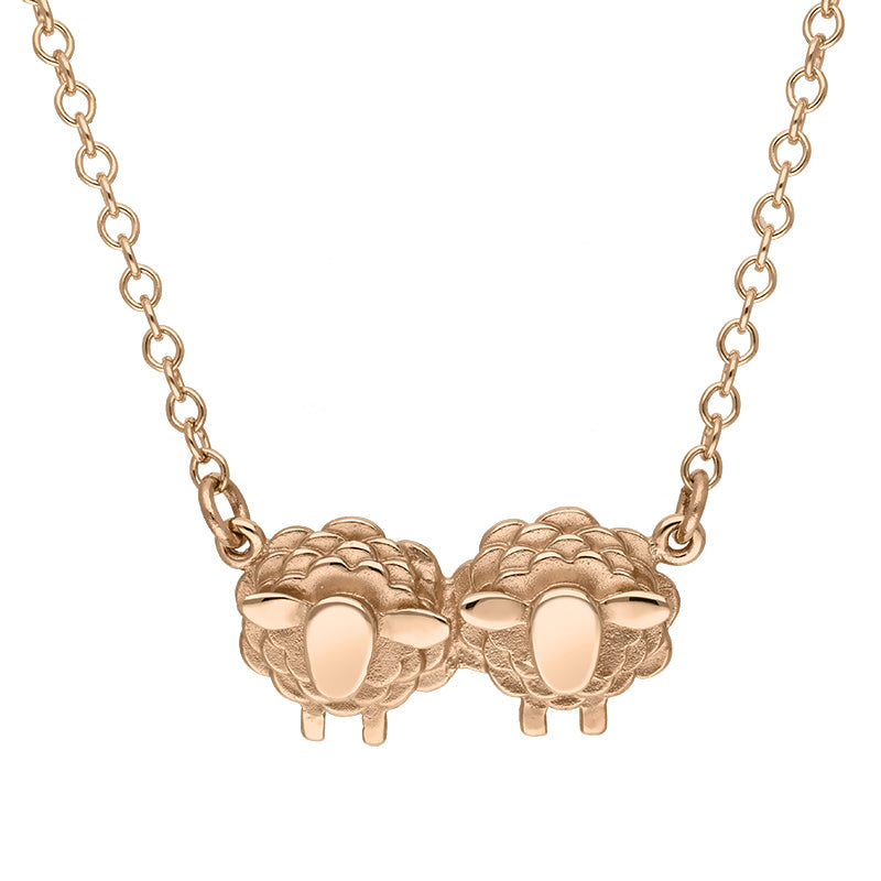 9ct Rose Gold Two Sheep Necklace - Gold