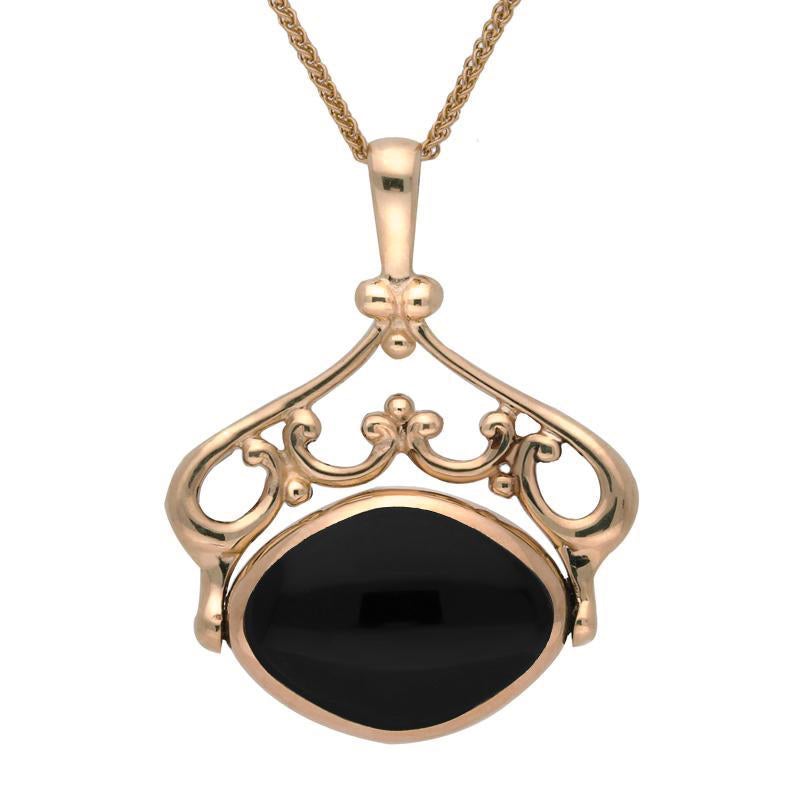 9ct Rose Gold Whitby Jet Blue John Double Sided Swivel Necklace - Rose Gold