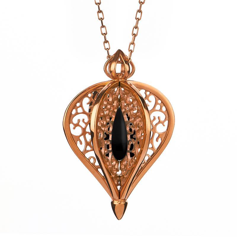 9ct Rose Gold Whitby Jet Flore Filigree Small Necklace
